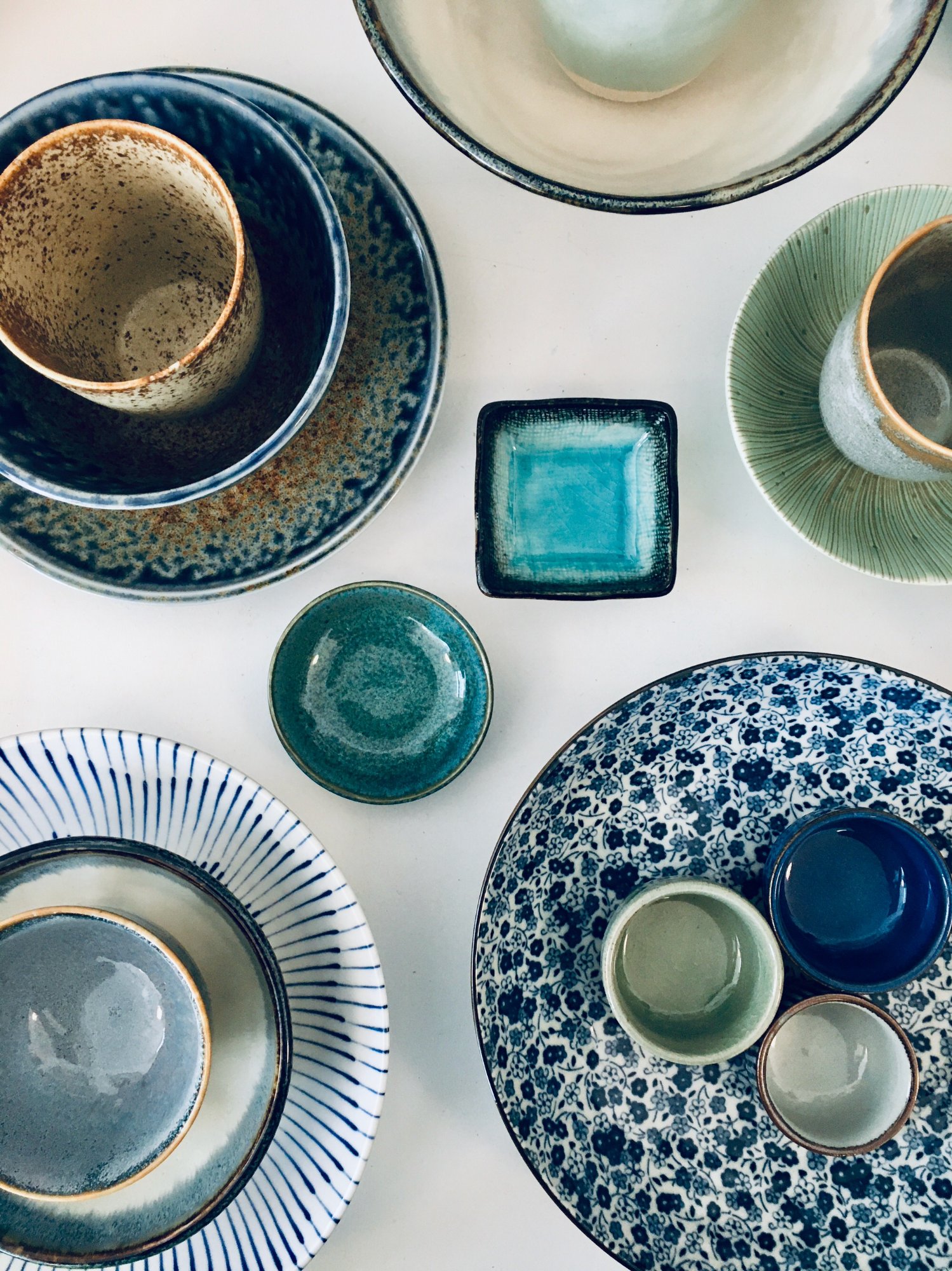 Japanese-style ceramic bowls and plates